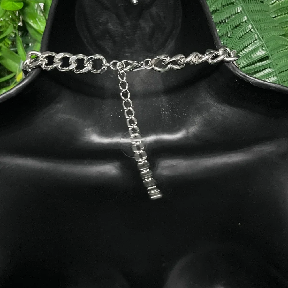 Interlocking Ring Statement Necklace‎ Silver Tone Crystal Rhinestone Collar 3979